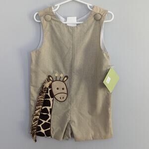 NEW Boys Vintage Zucchini Giraffe Textured Overall Jon Jon 12 Month Faded